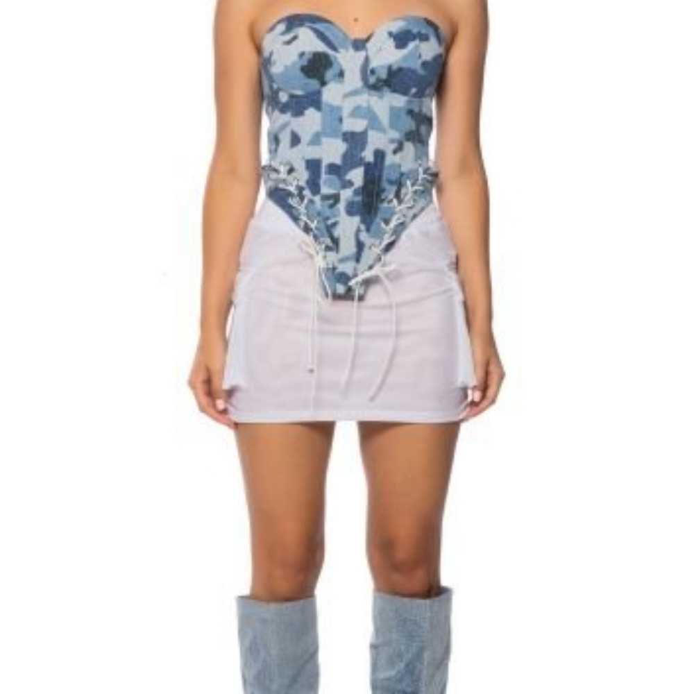 Mini skirt white DOUBLE MESH CARGO SKIRT - Picture 3 of 13